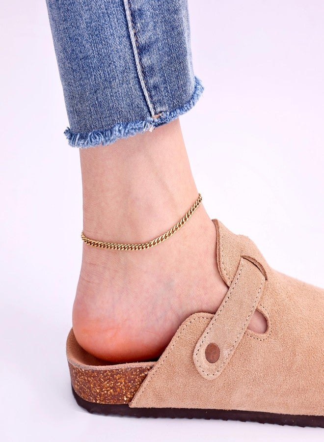 Fiusem 14k Gold Plated Anklet for Women, 3.5mm Stainless Steel Cuban link Chain Anklets for Women, Women's Anklets 10" - Image 4